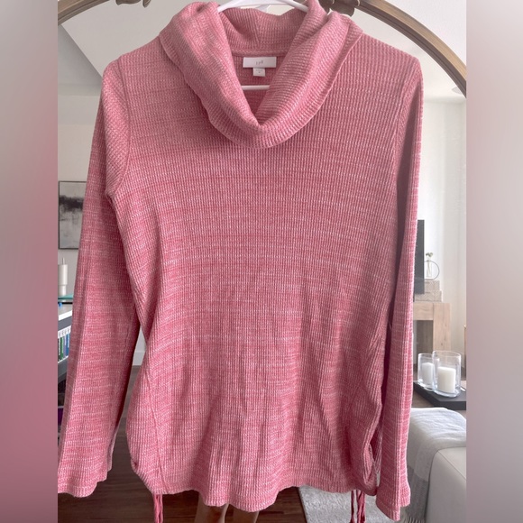 J Jill Pullover Womens Cotton Blend Heather Pink Waffle cowl neck Knit Side Ties - Picture 5 of 9